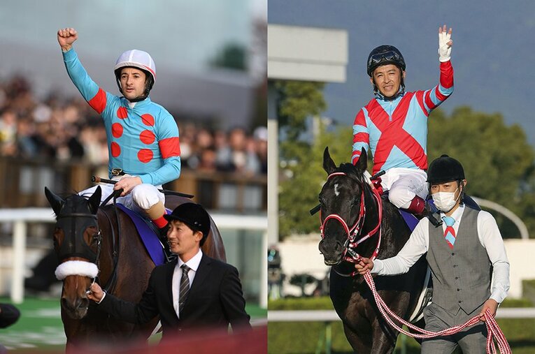 18年のジャパンCでのアーモンドアイ（左）と10月に無敗三冠を達成したコントレイル。ここに無敗三冠牝馬デアリングタクトを加えた夢対決が実現する ／ photograph by Keiji Ishikawa(L),Kyodo News(R)