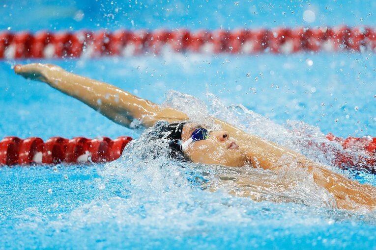 森田氏が初めての国際大会で撮影したジャカルタ・パレンバン2018男子50m背泳ぎ決勝　©Naoki Morita/AFLO SPORT