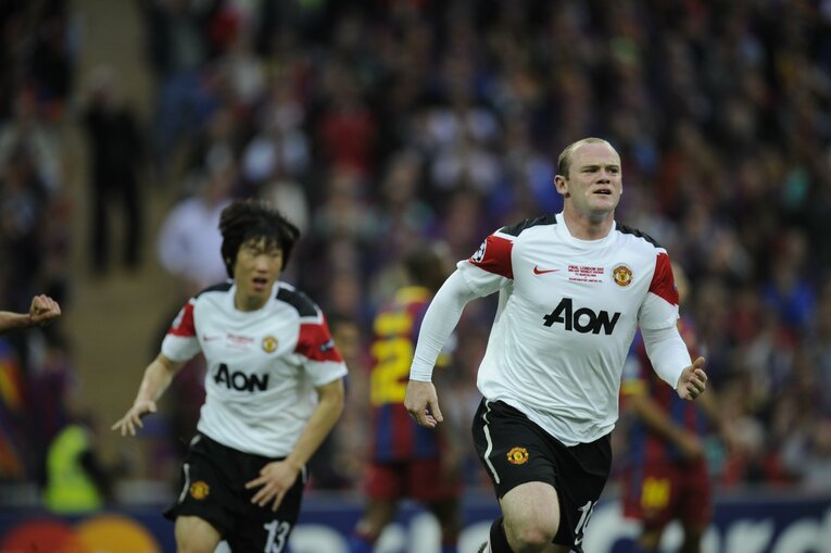 2011年のCL準々決勝、バルセロナ戦でゴールを決めたルーニー　©︎Takuya Sugiyama