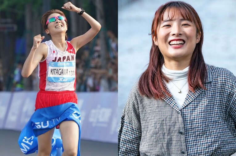 ワールドユニバーシティゲームズで金メダルを獲得、松竹芸能への所属でも話題を集める大阪芸術大の北川星瑠（4年） ／ photograph by L)AFLO、R)Takuya Sugiyama