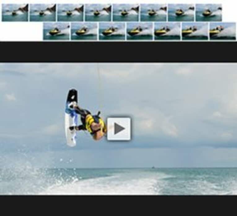 被写体にピントを合わせたまま、1秒間に最大15コマの高速連続撮影が可能だ（世界最速！）。また、連続した20コマの静止画を繰り返しスロー再生し、その中のベストな瞬間を選び記録することもできる。動きの速いスポーツの撮影に便利だ。 