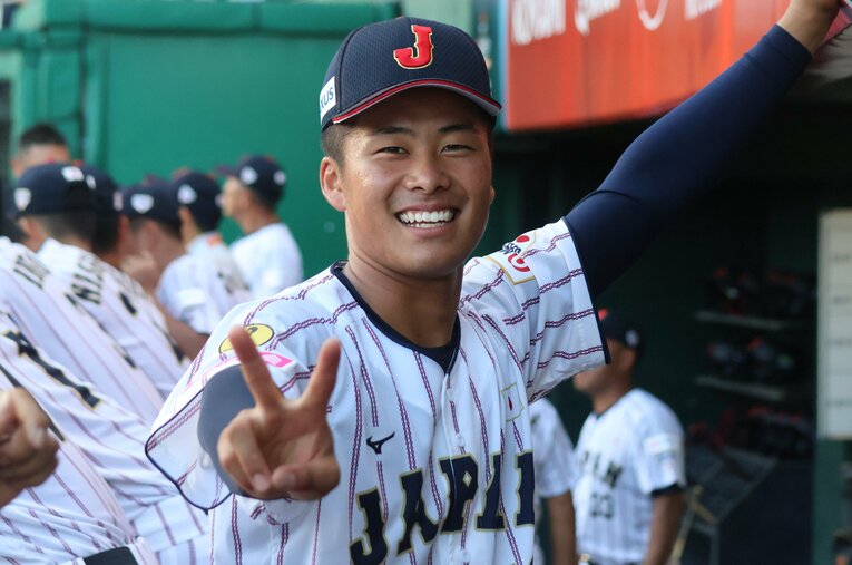 U-18日本代表チームではムードメーカーでもあるという大阪桐蔭のエース・中野大虎。甲子園に出られなかった雪辱を国際舞台で果たせるか　©Fumi Sawai