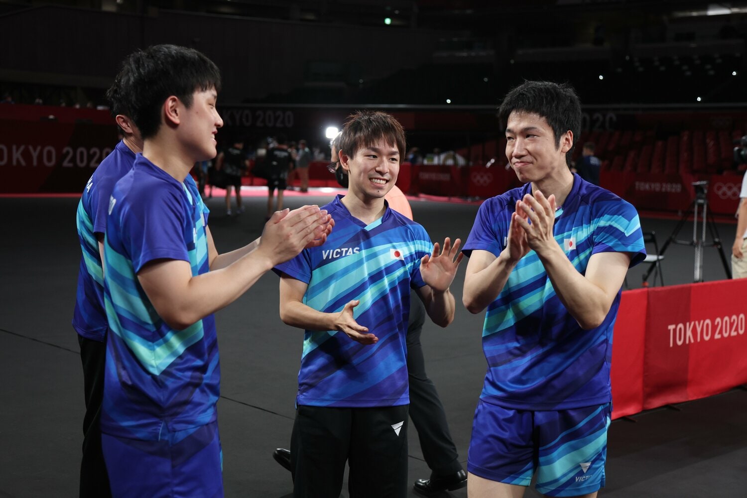 東京五輪では水谷（右）、丹羽（中）と頼れる先輩がいた　©JMPA