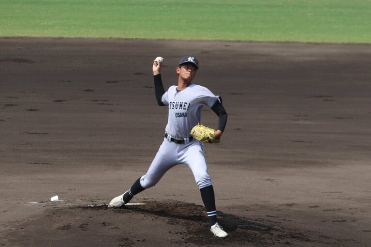 チームのエースである187センチの長身・勝田海斗投手　©Fumi Sawai