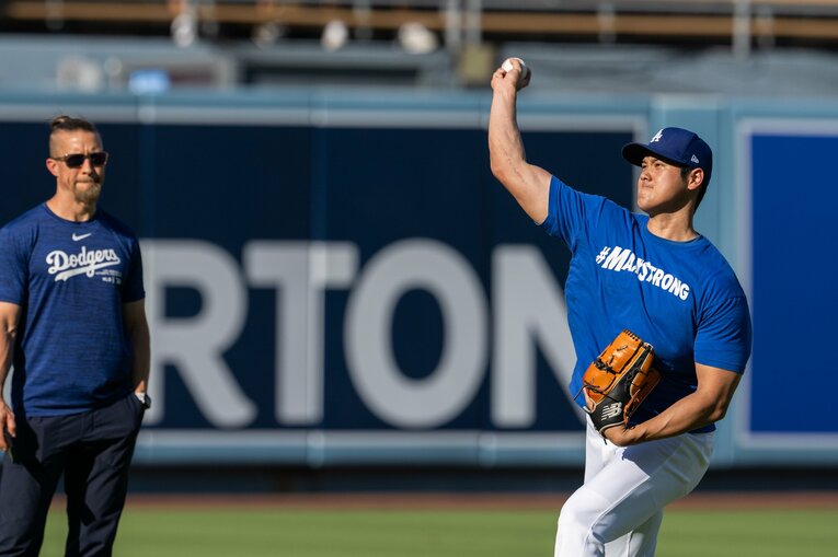 【現地最新写真】キャッチボールする大谷翔平　©Nanae Suzuki