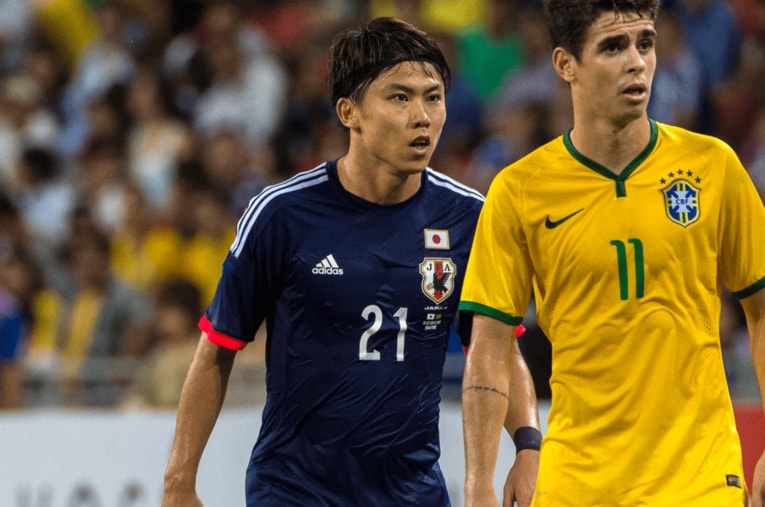 2014年、ブラジル代表との親善試合に出場した太田宏介 ／ photograph by Takuya Sugiyama