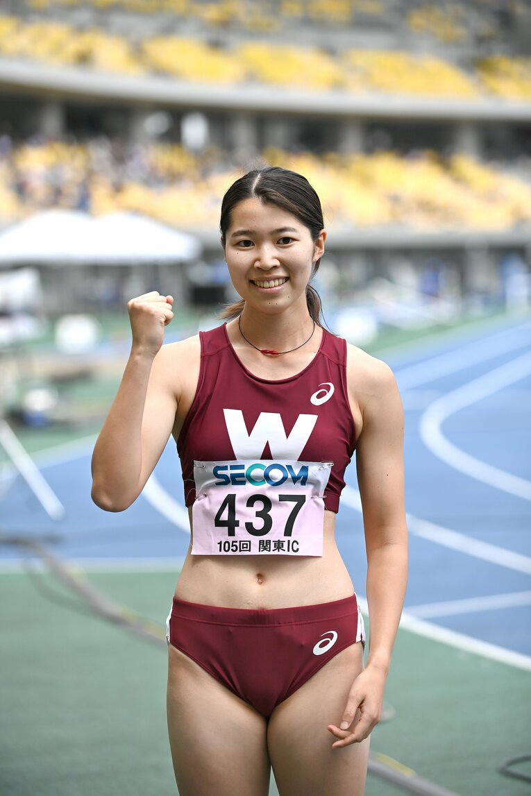 関カレ女子1部400ｍＨで優勝した早大3年の千葉史織　©Takashi Shimizu