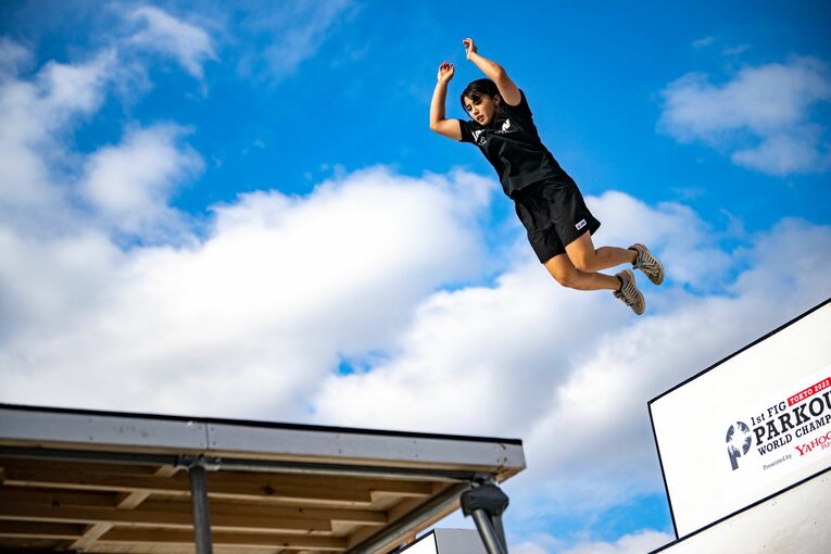 「スピード」で果敢にジャンプする泉　©AFP/JIJI PRESS