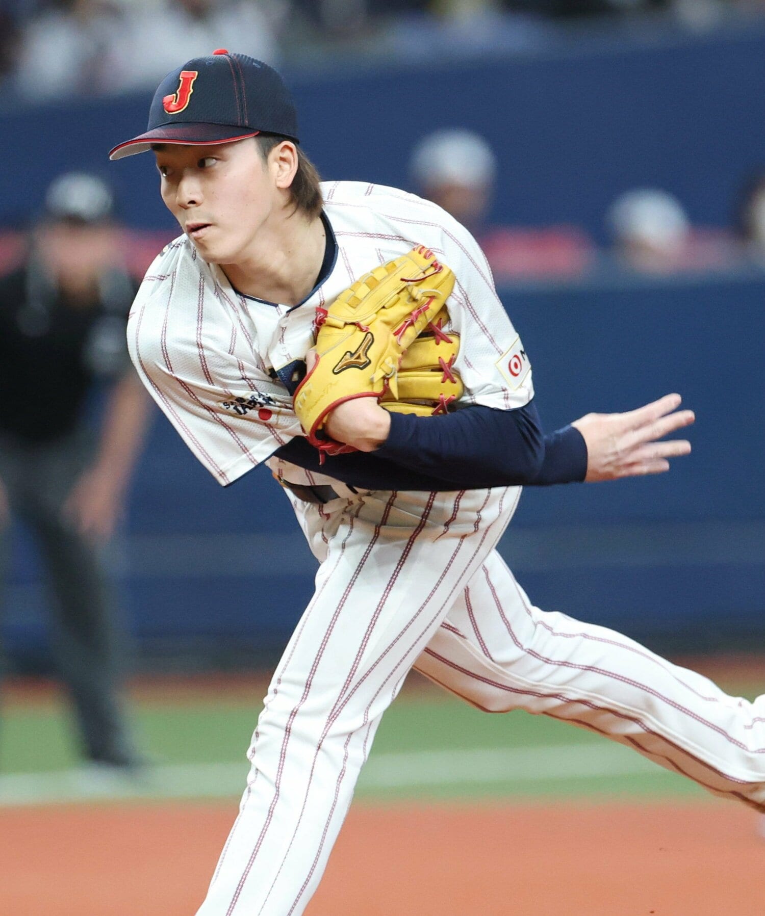 3月のオランダ代表との親善試合に6番手として登板した常広　©JIJI PRESS