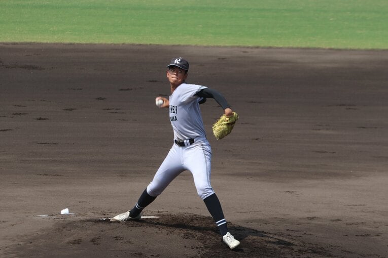 チームのエースである187センチの長身・勝田海斗投手　©Fumi Sawai