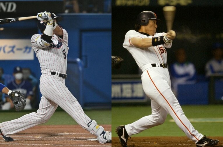 ヤクルト・村上宗隆（左）と巨人時代の松井秀喜（右） ©︎BUNGEISHUNJU
