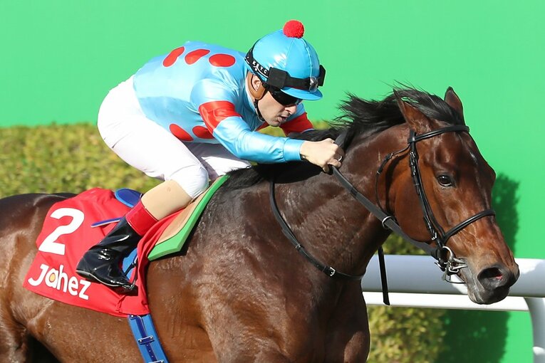 前走ネオムターフカップを快勝したオーソリティと鞍上のルメール　©AFLO