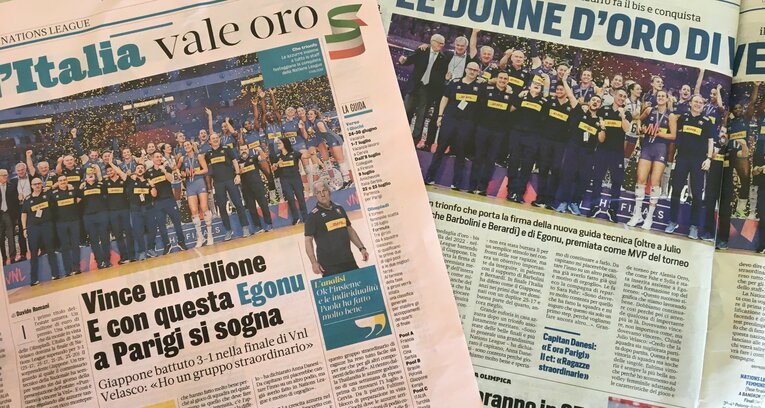 イタリアの優勝を報じる現地紙（筆者撮影）