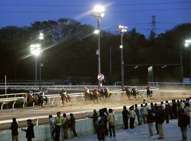 園田競馬場で開催されているナイター競走の様子　©KYODO