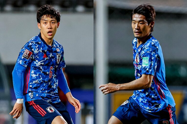 ミャンマー相手に10-0の快勝。圧倒的な安定感を見せたのは、遠藤航（左）と守田英正（右）によるダブルボランチだろう ／ photograph by JMPA