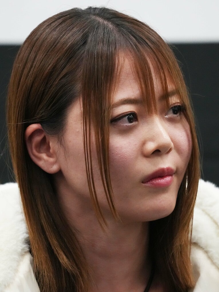 記者会見に臨んだ岩谷麻優。1月19日、東京　©Essei Hara