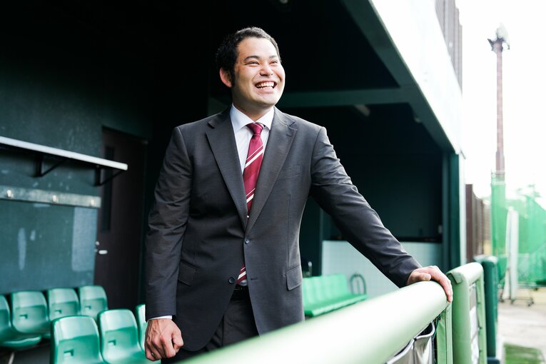 現在の岩見さん。今年から楽天スカウトに（2023年撮影）　©Rakuten Eagles