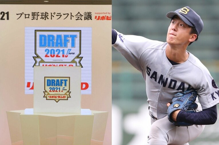 今季ここまでプロ初完封を含む4勝を挙げている北山亘基。支配下指名選手77人中76番目の「ブービー指名」からの下剋上を期す ／ photograph by (L)JIJI PRESS／(R)AFLO