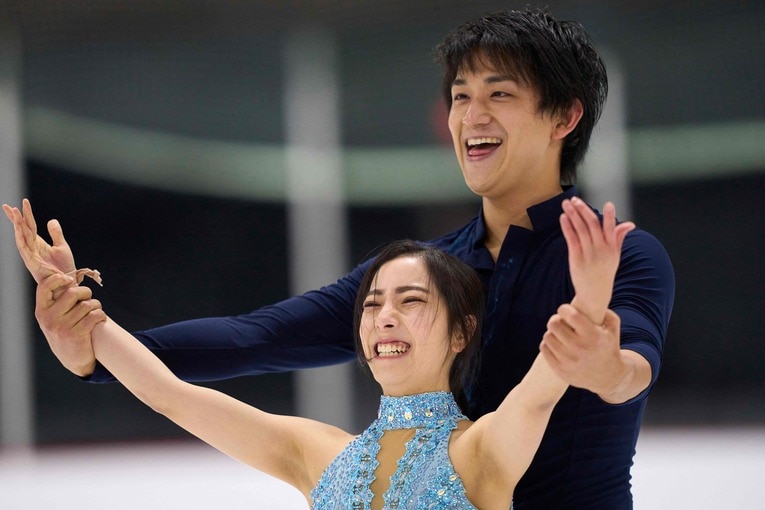 オータムクラシックSPにて、満面の笑顔で演技を締めた三浦・木原組　©AFLO