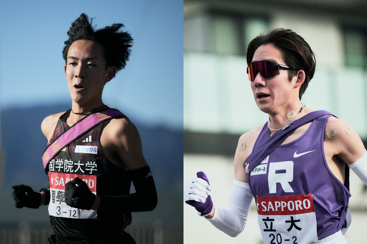 今大会で7区を激走した國學院大の高山(左)と、4年間エースとしてチームを支えた立大の馬場(右)を前頭筆頭に ©Yuki Suenaga(2)