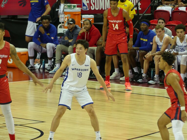 ゴールデンステイト・ウォリアーズのメンバーとしてサマーリーグに出場した馬場雄大　©︎Yoko Miyaji