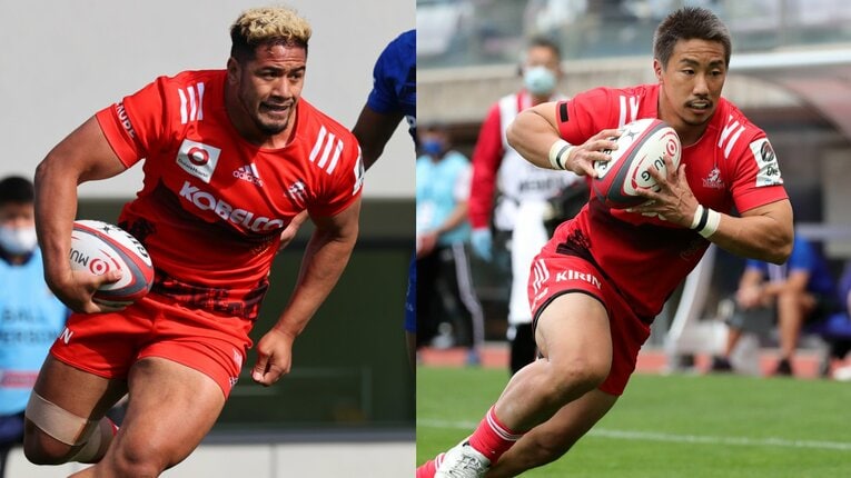 日本代表候補に選出されたWTBアタアタ・モエアキオラ（左）とWTB山下楽平（ともにコベルコ神戸スティーラーズ）　©︎JRLO