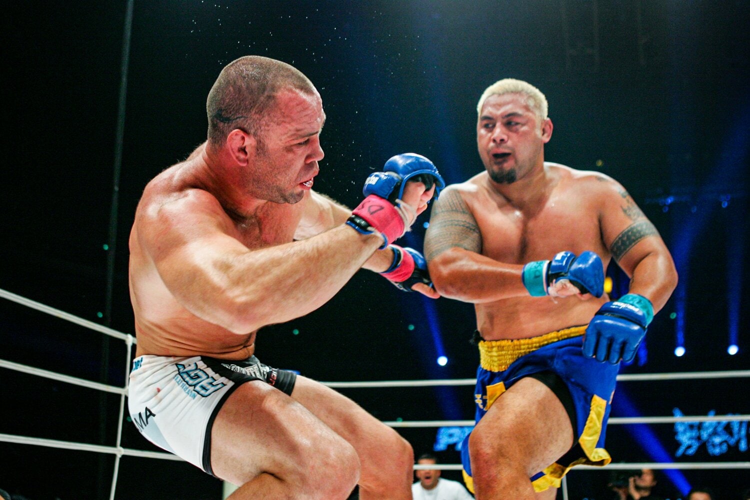 マーク・ハントのパンチでよろめくヴァンダレイ・シウバ　©Susumu Nagao