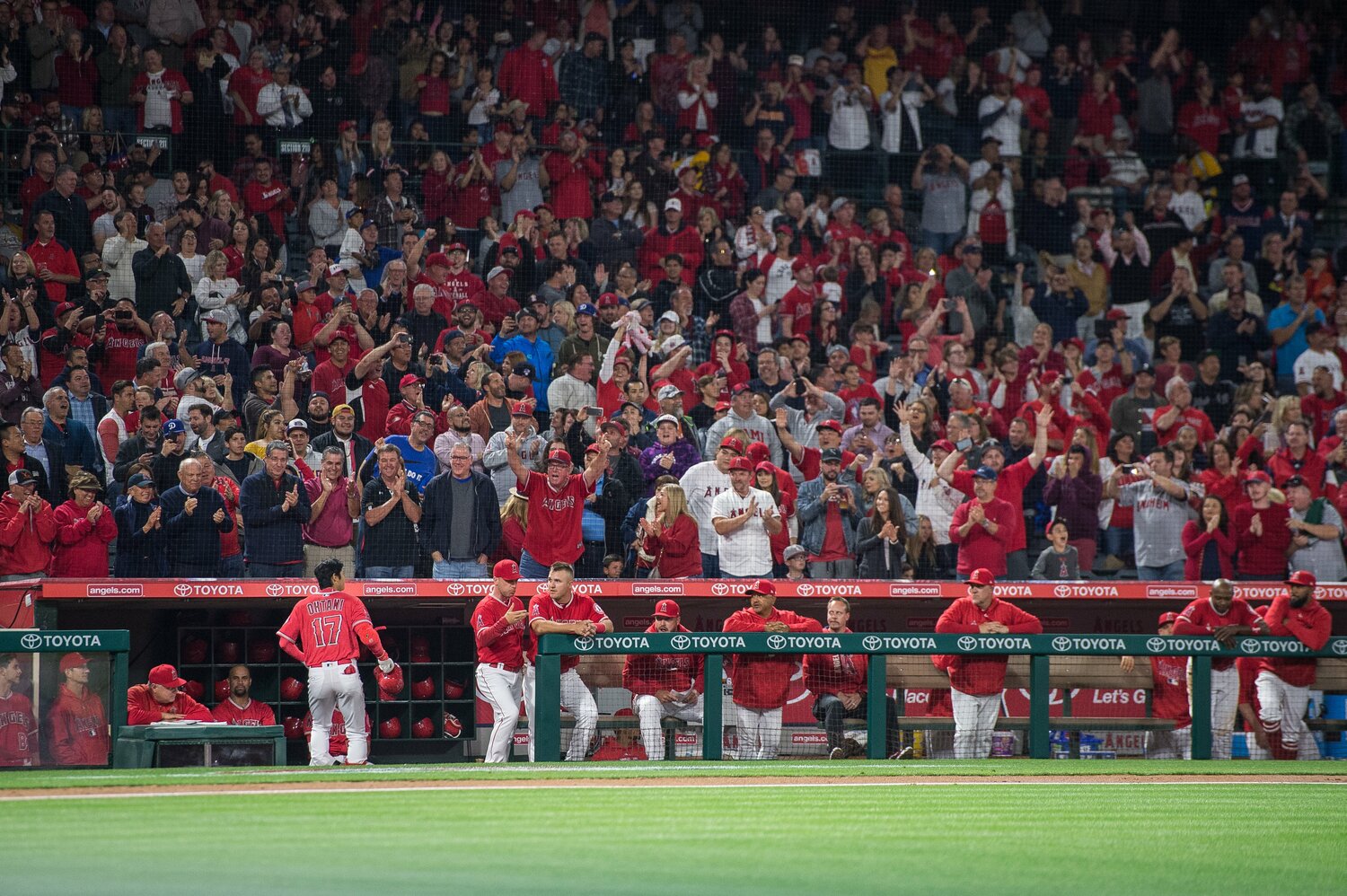 メジャー初本塁打時のエンゼルスタジアム。まさに観客総立ちである　©Nanae Suzuki