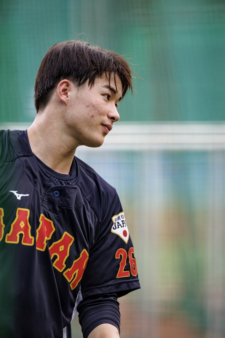 野球U-18日本代表の練習にて撮影。慶応の丸田湊斗　©Kichi Matsumoto
