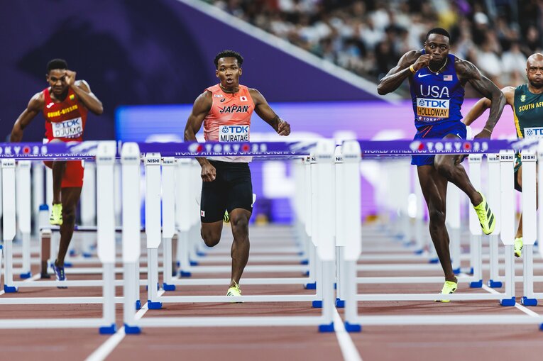 【東京世界陸上】110mハードル予選を走る村竹ラシッド（JAL）　©Kiichi Matsumoto