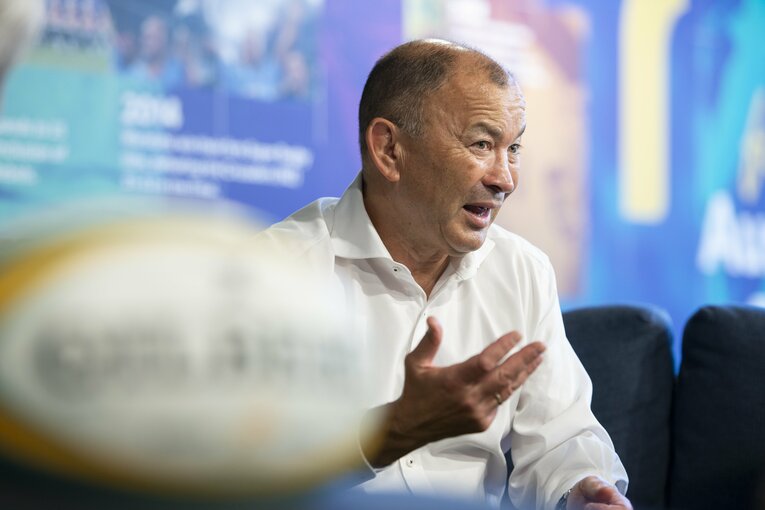 ワラビーズの現状について語るエディー・ジョーンズ　©Miho Watanabe