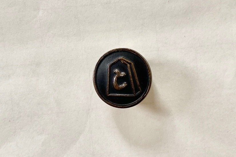 筆者の田丸が四段昇段時に連盟から渡された棋士バッジ。直径が約1センチで、「と金」をデザインした黒色の丸型　©Noboru Tamaru