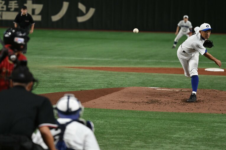 昨年11月の高校野球女子選抜との試合ではCOBE CHIBENの投手として138kmを記録　©︎Naoya Sanuki