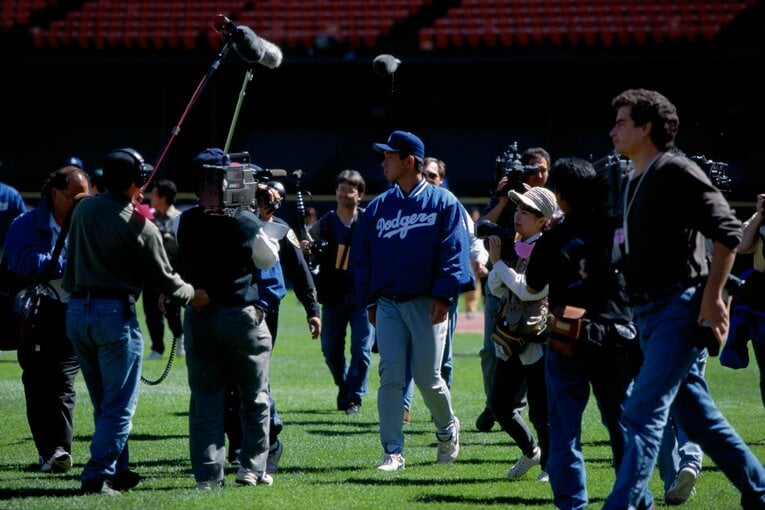 ドジャース時代。トルネード旋風をアメリカで巻き起こし、「ノモマニア」を生んだ　©Kazuaki Nishiyama