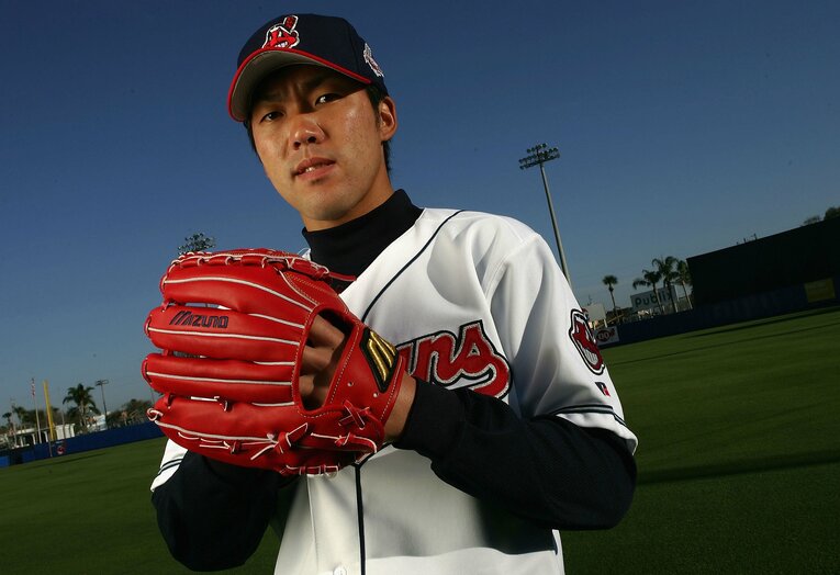 インディアンス時代の多田野氏。NPBを経験せずメジャーに挑戦した日本人選手は史上2人目だった　©Doug Pensinger/Getty Images