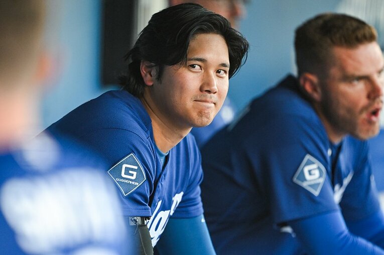 ドジャースのオープン戦時の大谷翔平。確かにだいぶ髪が伸びていた ／ photograph by Nanae Suzuki