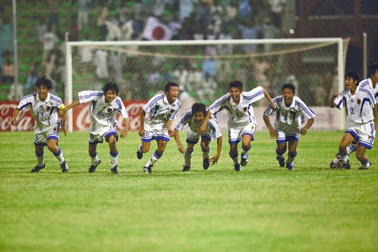 1999年のワールドユース、ラウンド16でポルトガルとのPK戦に勝利した瞬間　©JFA/AFLO