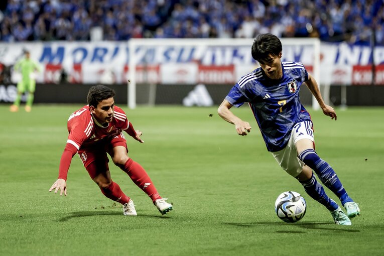 6月のペルー戦で1ゴール1アシスト。再三にわたり左サイドを突破した ©︎Kiichi Matsumoto