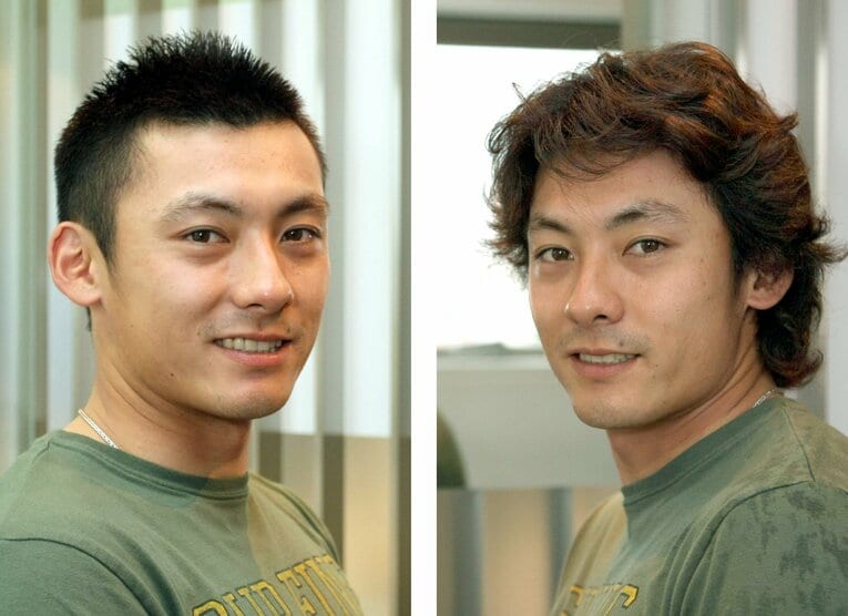 2008年、「断髪宣言」をした栗山のビフォーアフター。カッコいい！　©SANKEI SHIMBUN