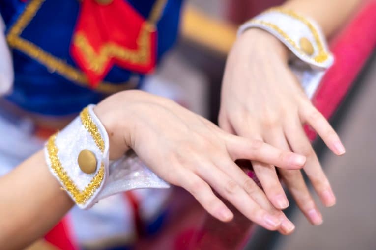 試合で着用するコスチュームは、細かいところも気に入っているという