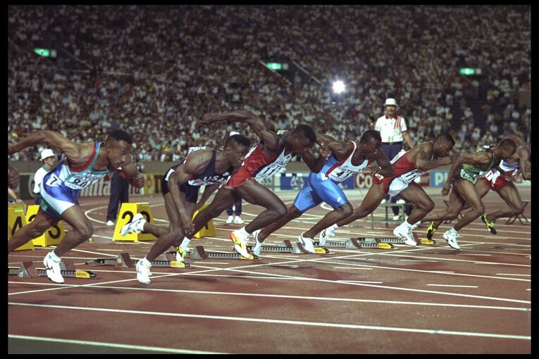 1991年世界陸上東京大会　100m決勝のスタートの瞬間 ©︎Getty Images