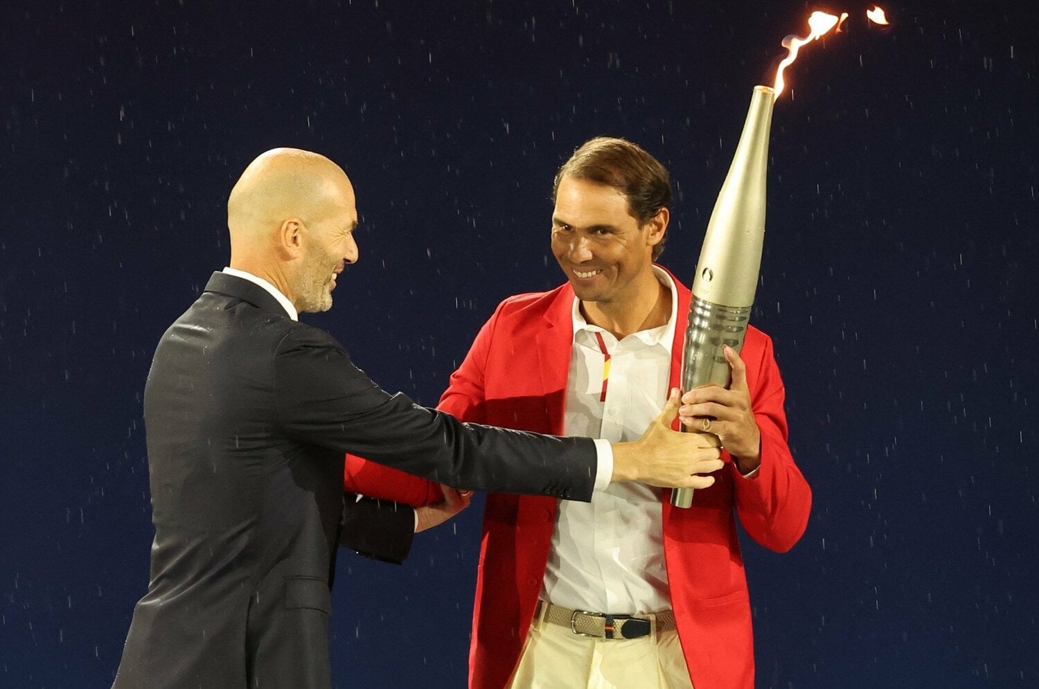 開会式に登場したジダンとナダル ©Tetsuya Higashikawa/JMPA