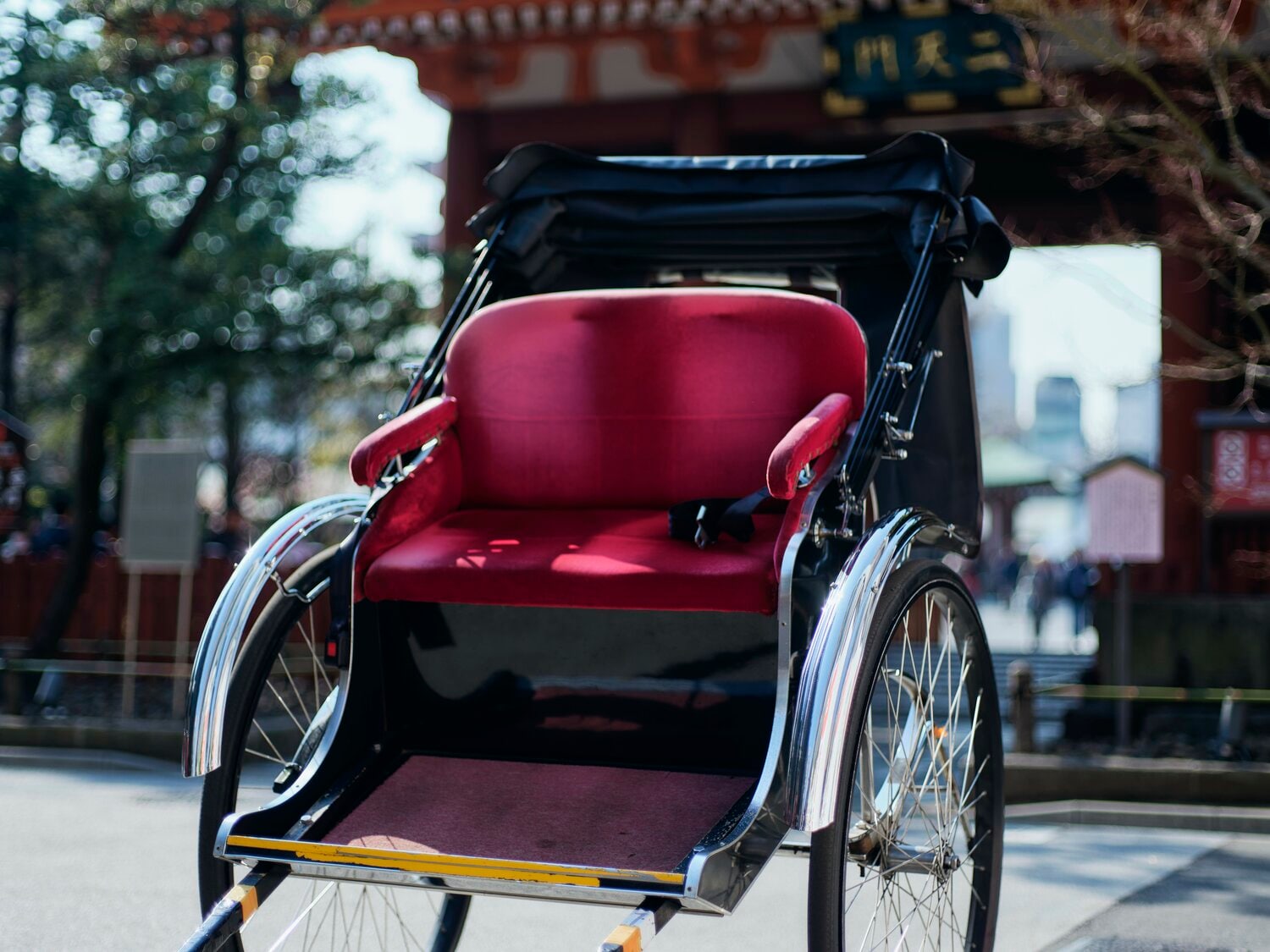 これが児玉さんの人力車だ。がっしりとした駆体に大人2人が乗車可能。軽快に繰るのは流石に素人では難しい ©︎Yuki Suenaga