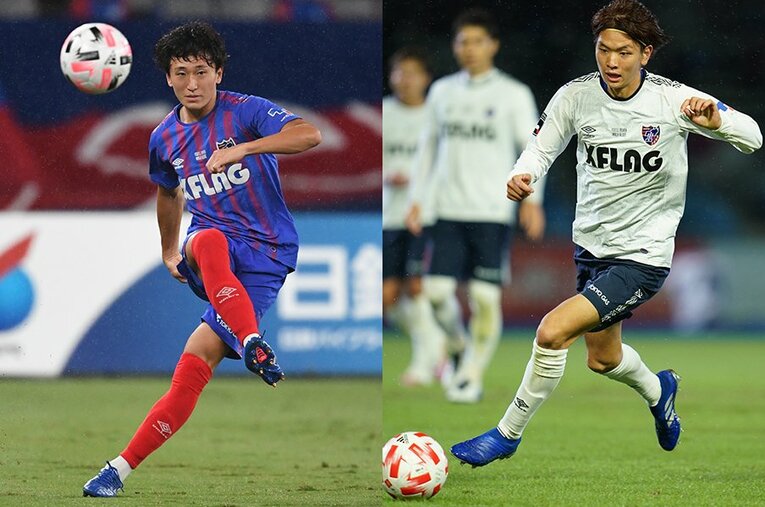 中村帆高（左）と中村拓海。室屋成移籍で空いたFC東京の右SBのポジション争いは必見だ ／ photograph by Getty Images/J.LEAGUE