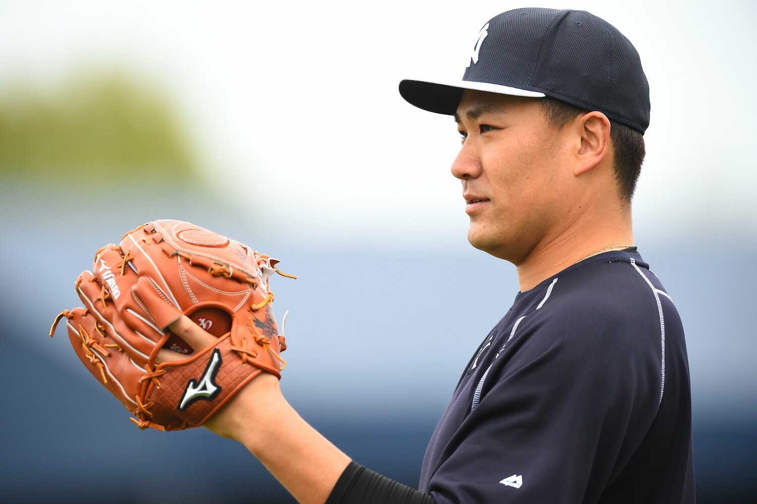 2015年シーズン前のトレーニングにて。田中は手術ではない方法で靭帯損傷から立ち直っていた　©Getty Images