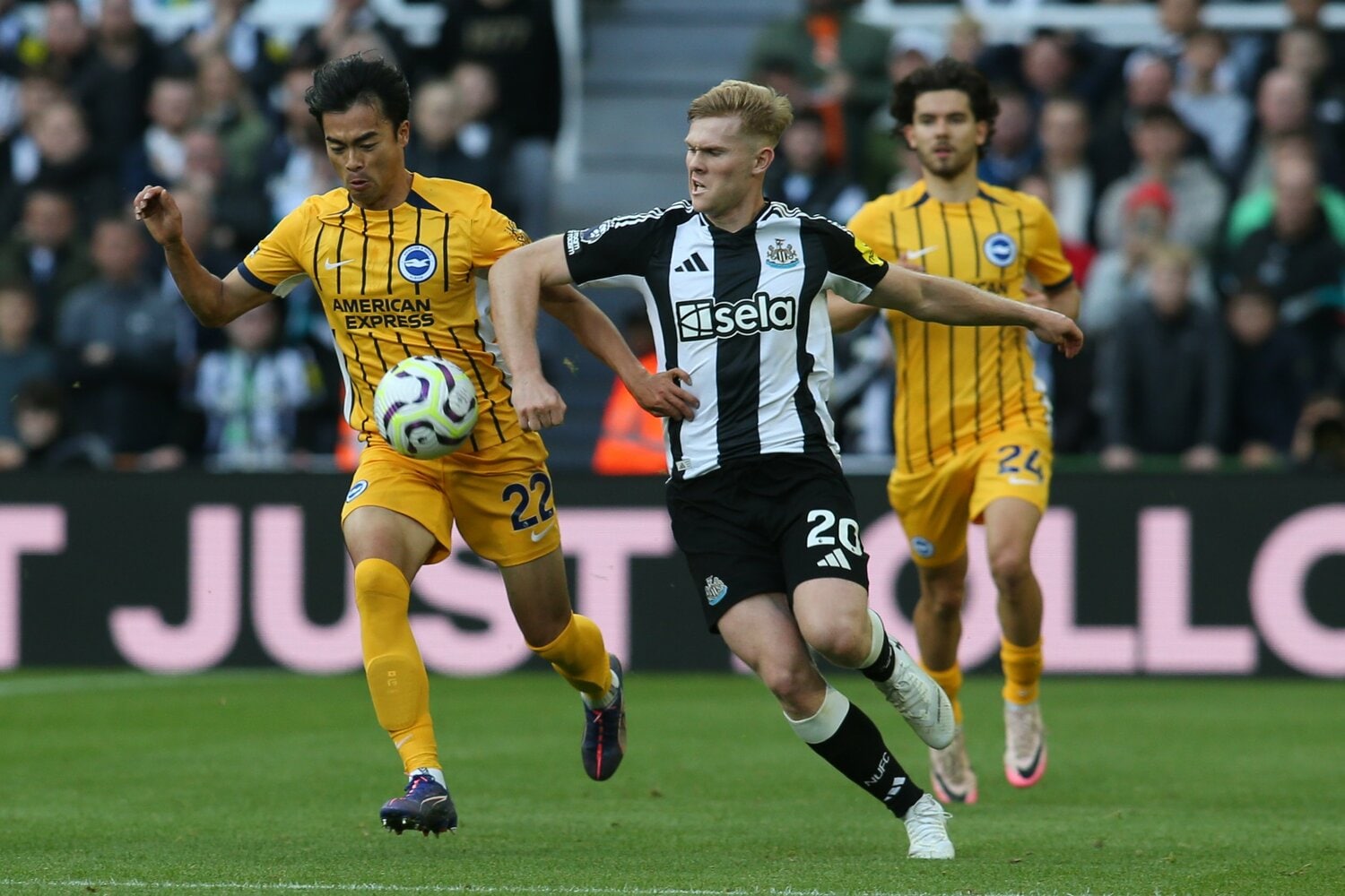 10月19日、アウェイでのニューカッスル戦。後半15分から途中出場し、2度の決定機を迎えた三笘薫　©Getty Images