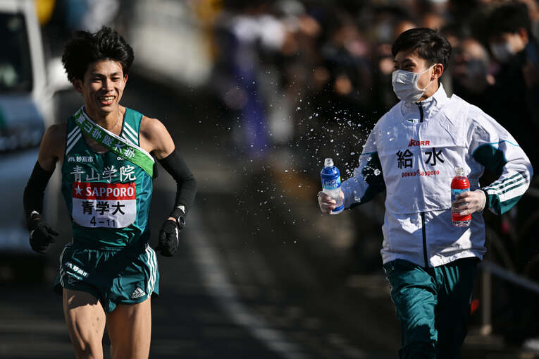青学大、4区を走った主将の飯田貴之（4年）。1:01:46で区間3位だった　©Yuki Suenaga