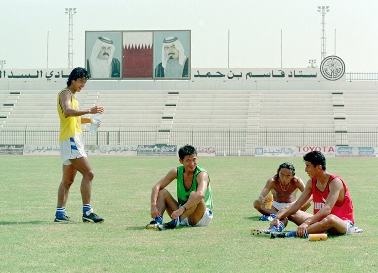 93年、W杯アジア最終予選での中山、カズ、北沢、井原　©JIJI PRESS