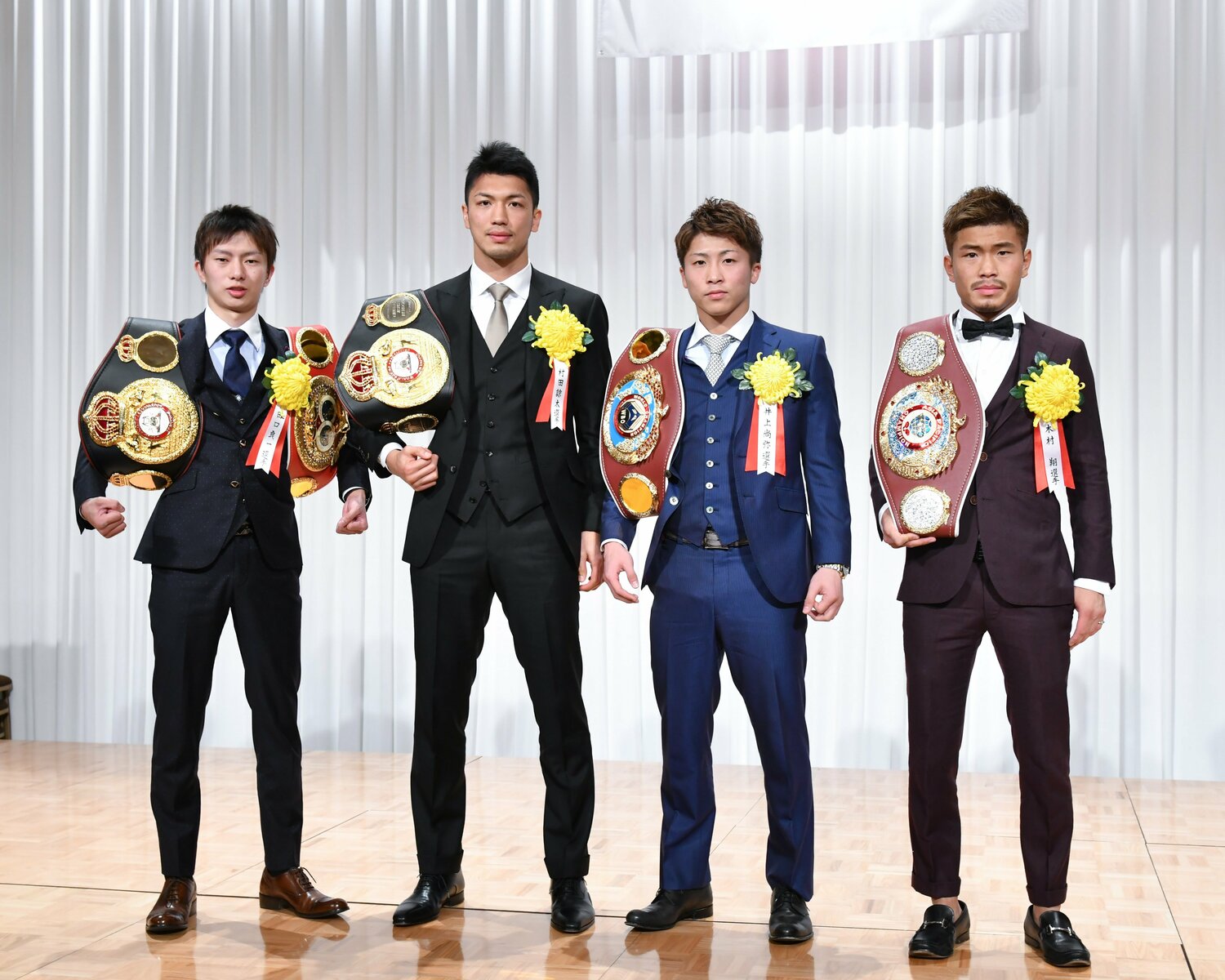 2017年度年間優秀選手表彰式（2018年2月）で。左から田口良一、村田諒太、井上尚弥、木村翔　©AFLO