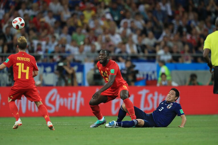 2018年ロシアW杯で日本と対戦したベルギー代表のロメル・ルカク　©JMPA